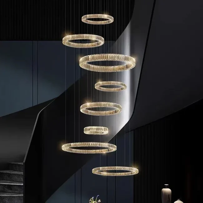 Modern Layered Ring Crystal Chandelier for High Ceiling/Living Room /Foyer/Staircase - Image 5