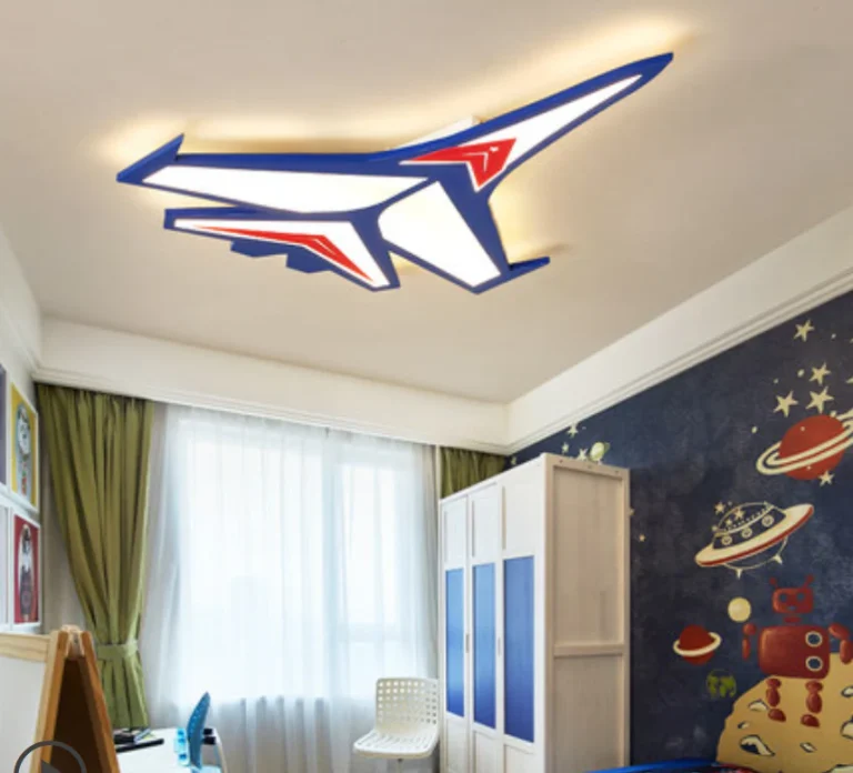 Airplane Modern Art Deco Dimmable LED Ceiling Lamp 4 Lights Ceiling Light Fixture with Controller for Boys Bedroom, Children’s Room, Kids Bedroom