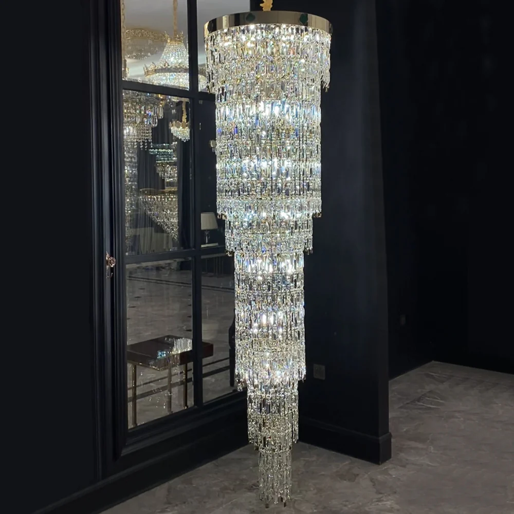 Round Four Leaf Clover Multi-layers Crystal Chandelier for Staircase