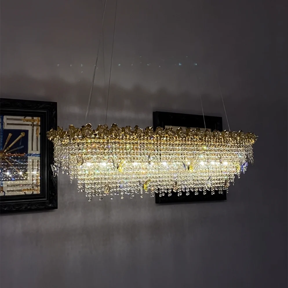 Luxury Rectangle Art Design Butterfly Crystal Chandelier Dining Area