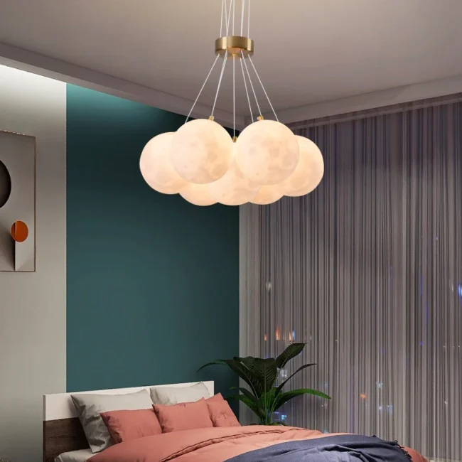 Bubble Moon Chandelier Bedroom Ceiling Light Modern Nordic Lamp - Image 3