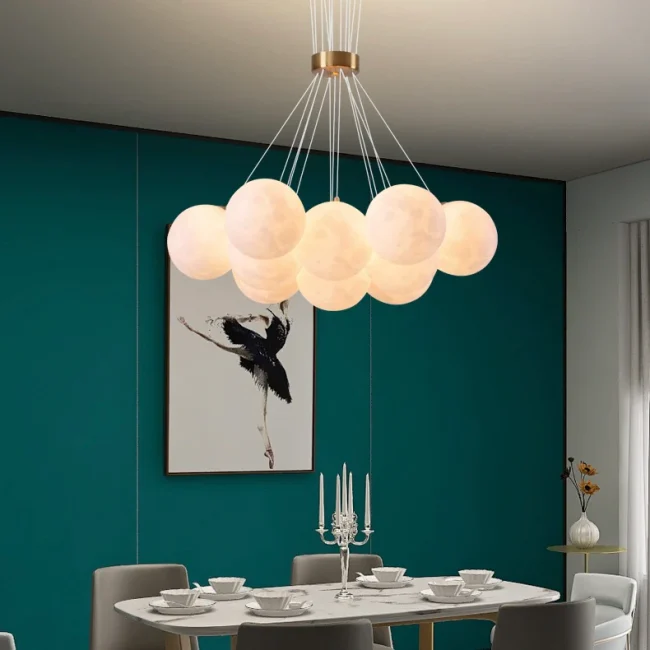 Bubble Moon Chandelier Bedroom Ceiling Light Modern Nordic Lamp - Image 2