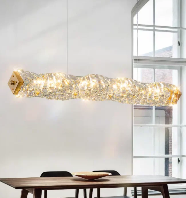 New Nordic Light Luxury Rectangle Brass and Crystal Pendant for Dining Room/Kitchen Island - Image 2