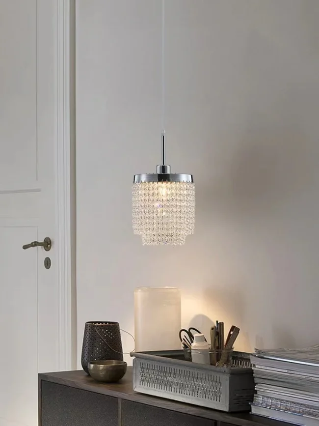 Modern Column Tiered Crystal Pendant Light in Chrome Finish Chandelier for Dining Room/Bedside/Entryway - Image 4