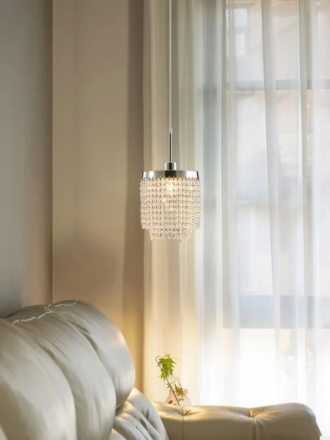 Modern Column Tiered Crystal Pendant Light in Chrome Finish Chandelier for Dining Room/Bedside/Entryway - Image 5