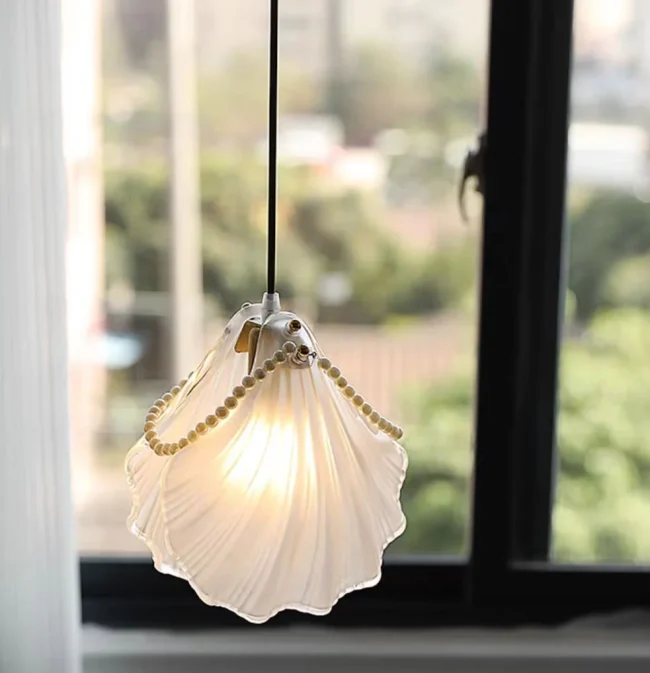 Bohemia Art Frosted Glass Seashell Pure Pearl Pendant Light for Bedside/Dining Table/Coffee Table - Image 5