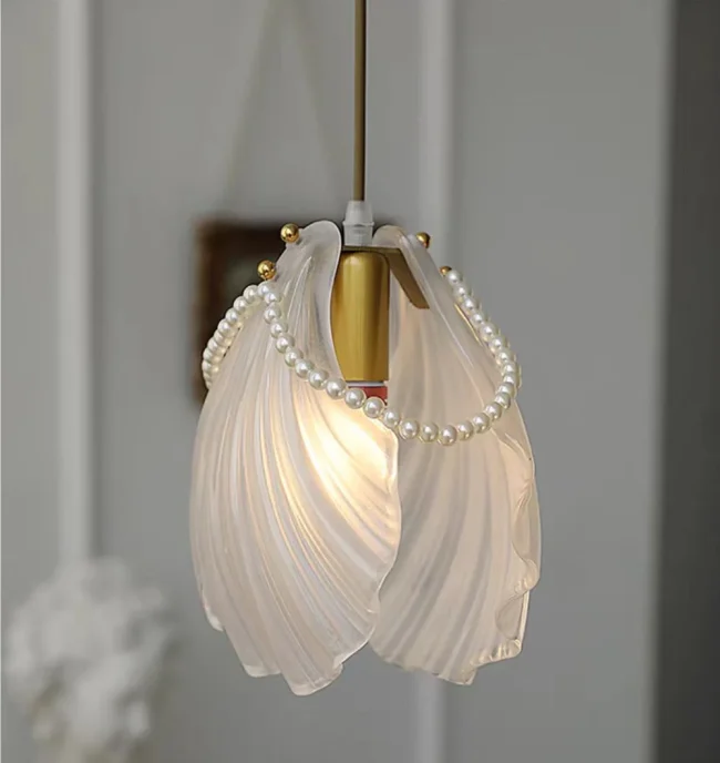 Bohemia Art Frosted Glass Seashell Pure Pearl Pendant Light for Bedside/Dining Table/Coffee Table - Image 6