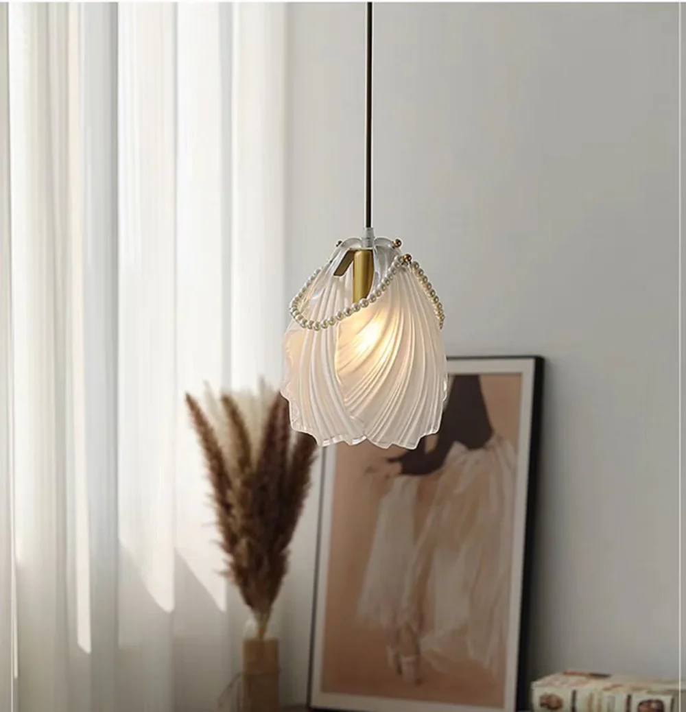 Bohemia Art Frosted Glass Seashell Pure Pearl Pendant Light for Bedside/Dining Table/Coffee Table - Image 3