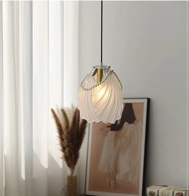 Bohemia Art Frosted Glass Seashell Pure Pearl Pendant Light for Bedside/Dining Table/Coffee Table - Image 3