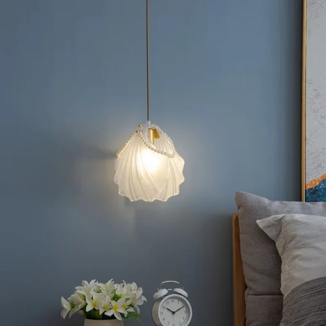 Bohemia Art Frosted Glass Seashell Pure Pearl Pendant Light for Bedside/Dining Table/Coffee Table - Image 4