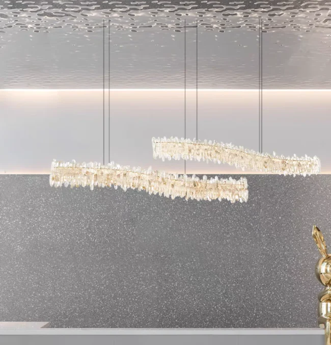 Modern Light Luxury Designer Model Natural Crystal Stone Long Dining Chandelier Furniture for Dining Room/Kitchen Island/Study Room - Image 3