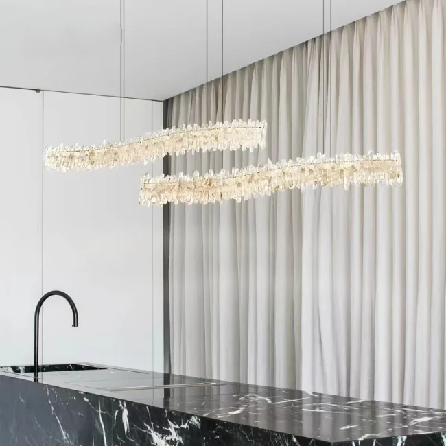 Modern Light Luxury Designer Model Natural Crystal Stone Long Dining Chandelier Furniture for Dining Room/Kitchen Island/Study Room - Image 4