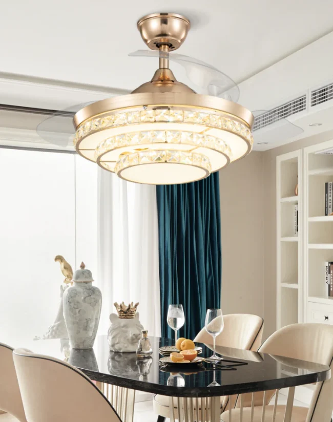 Modern Invisible 3-Blade Fan Light Tiered Crystal Pendant Chandelier for Living/Dining Room - Image 6