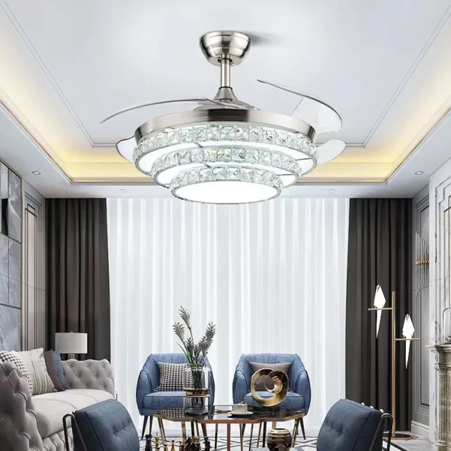 Modern Invisible 3-Blade Fan Light Tiered Crystal Pendant Chandelier for Living/Dining Room - Image 2