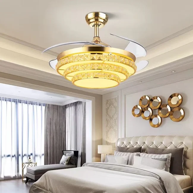 Modern Invisible 3-Blade Fan Light Tiered Crystal Pendant Chandelier for Living/Dining Room - Image 3