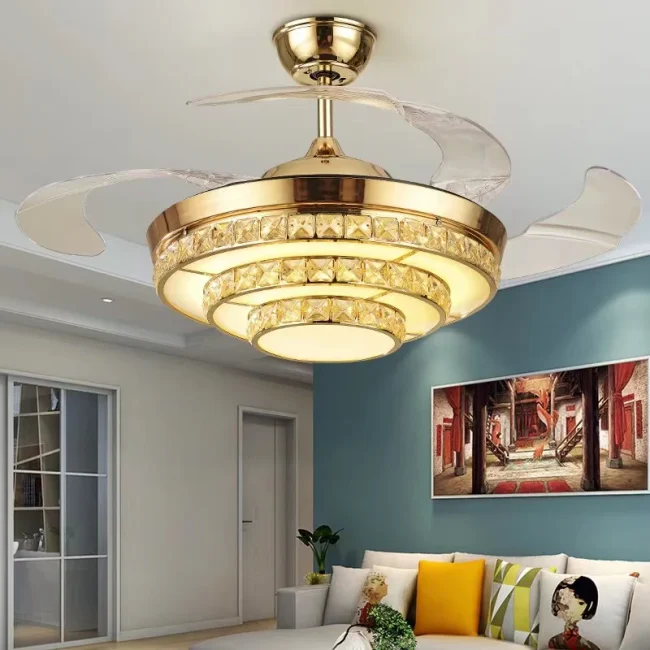 Modern Invisible 3-Blade Fan Light Tiered Crystal Pendant Chandelier for Living/Dining Room - Image 4