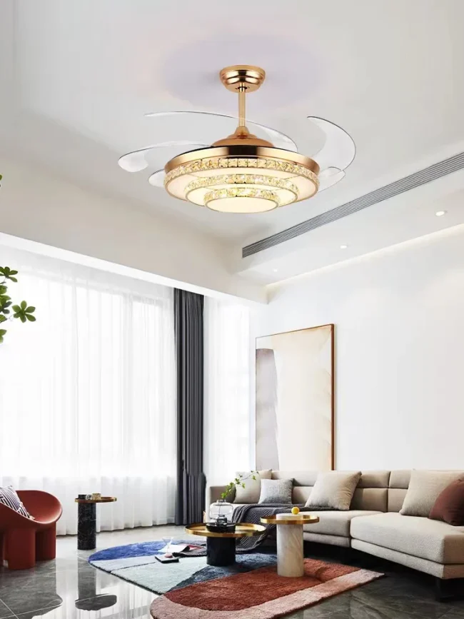 Modern Invisible 3-Blade Fan Light Tiered Crystal Pendant Chandelier for Living/Dining Room - Image 5