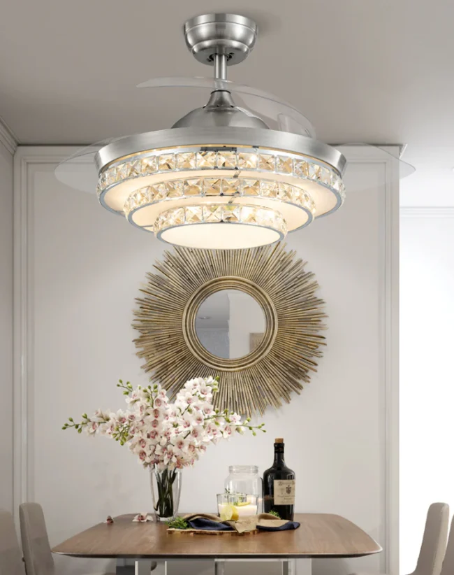 Modern Invisible 3-Blade Fan Light Tiered Crystal Pendant Chandelier for Living/Dining Room - Image 7