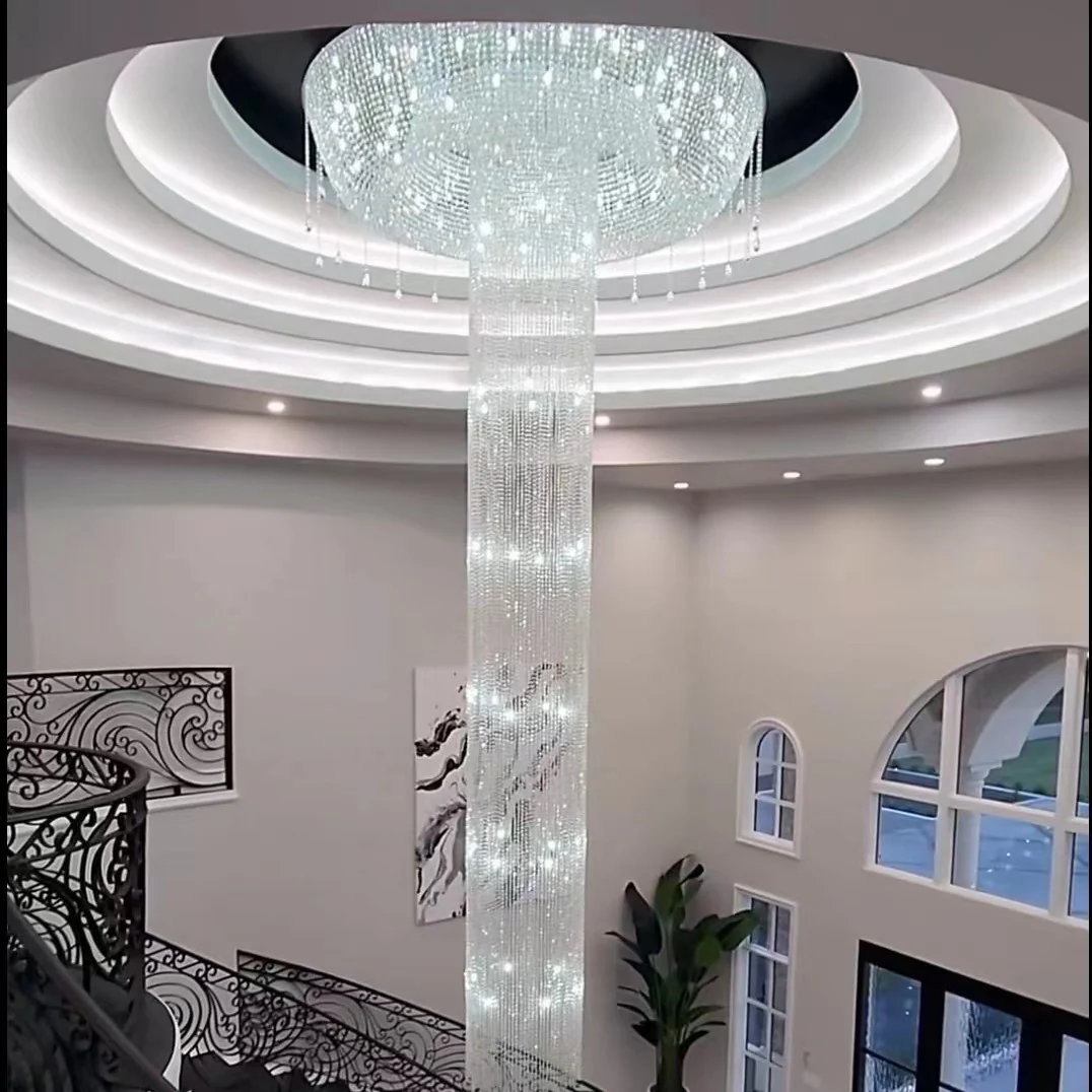 Extra Large Silver Waterfall Luxury Ceiling Chandelier for High-ceiling