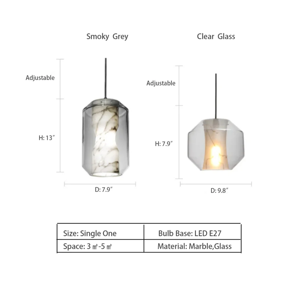 Scandinavian Art Glass Shade Natural Marble Pendant Light for Bedside/Kitchen Island/Staircase - Image 9