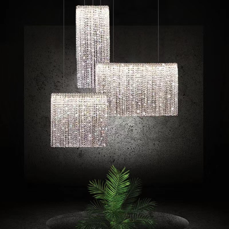 Modern Luxury Rectangle Crystal Tassel Pendant Collection for Dining Room/Kitchen Island/Bar