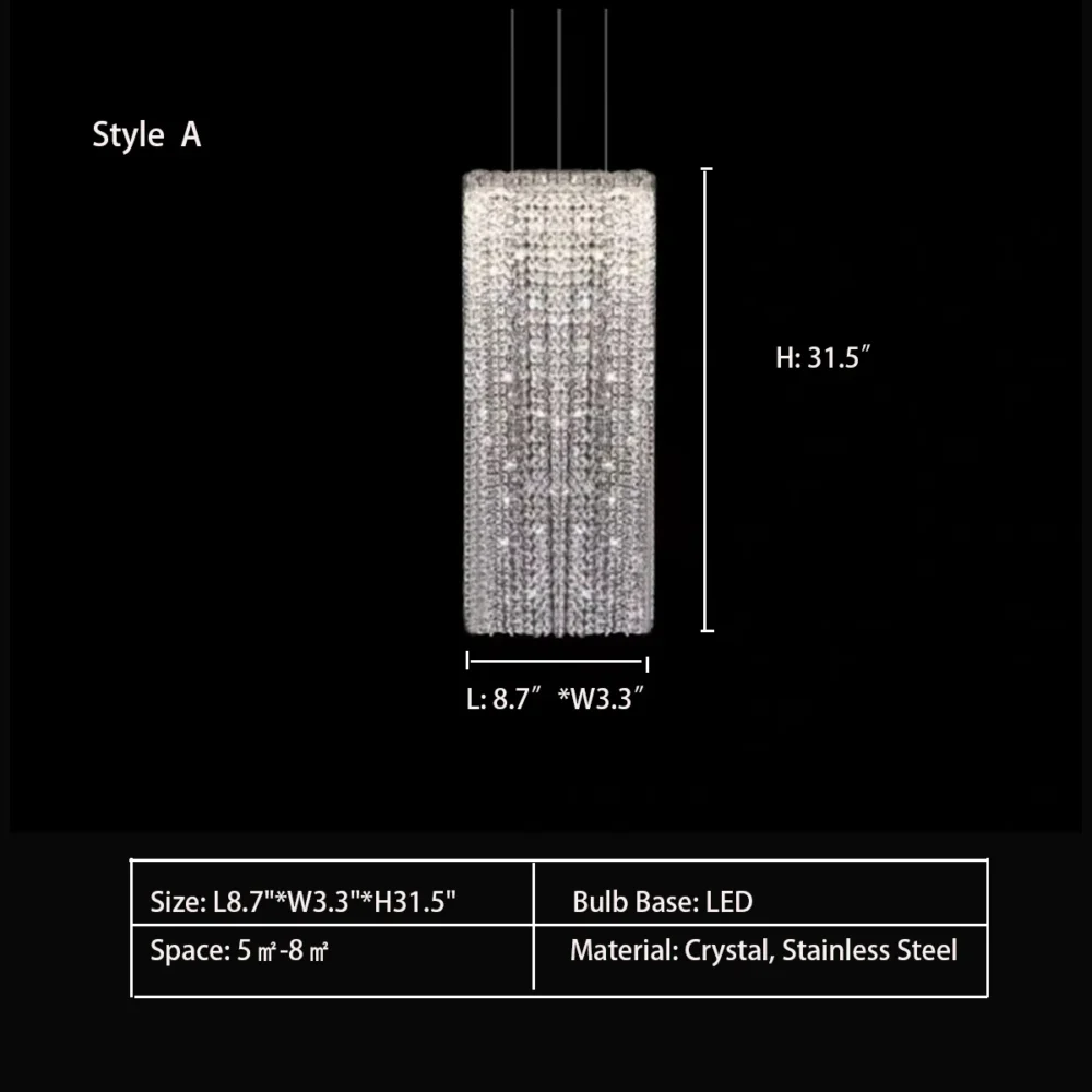 Modern Luxury Rectangle Crystal Tassel Pendant Collection for Dining Room/Kitchen Island/Bar - Image 5