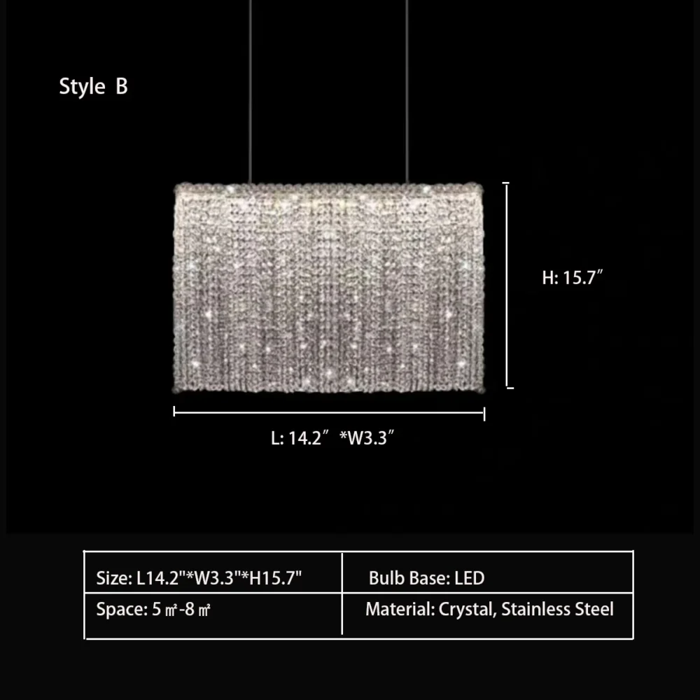 Modern Luxury Rectangle Crystal Tassel Pendant Collection for Dining Room/Kitchen Island/Bar - Image 6