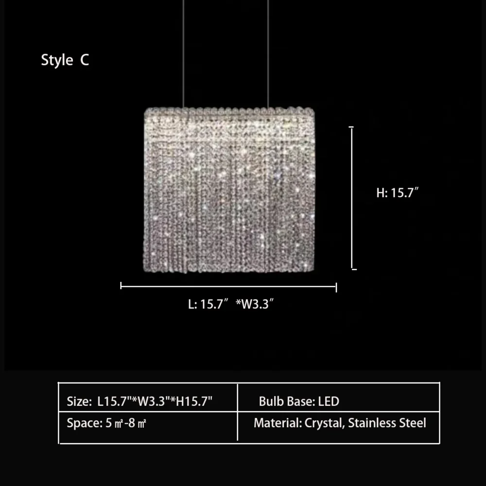 Modern Luxury Rectangle Crystal Tassel Pendant Collection for Dining Room/Kitchen Island/Bar - Image 7