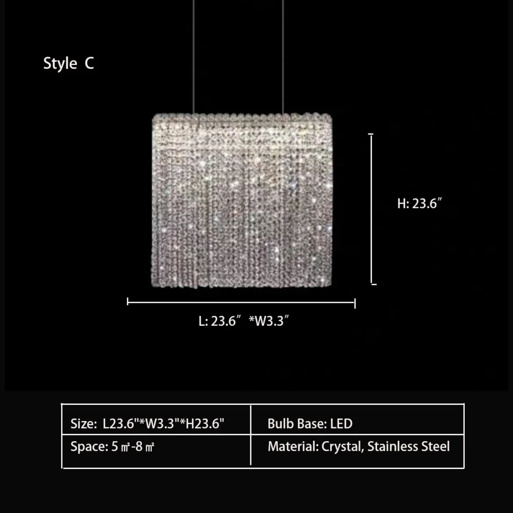 Modern Luxury Rectangle Crystal Tassel Pendant Collection for Dining Room/Kitchen Island/Bar - Image 8