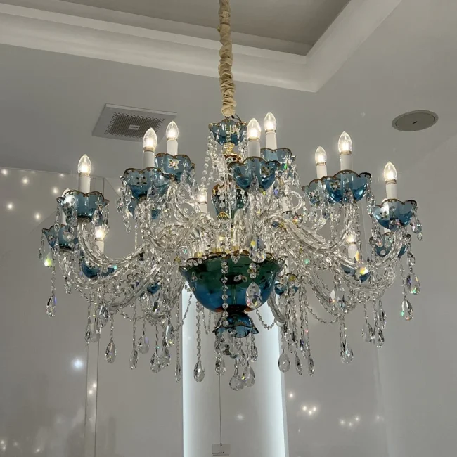 French Romantic Blue Crystal Designer Chandelier Modern Art Candle Branch Light Fixture For Bedroom/Living Room/Dining Room - Image 3