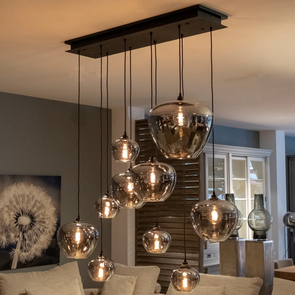 Modern Smoke Gray Glass Lamp Chandelier for Dining Bar