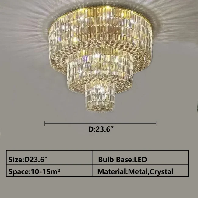 Extra Large Gold Flush Mount Crystal Light Round 3-layers Decorative Living Room/Dining Room Light Fixture - Image 4