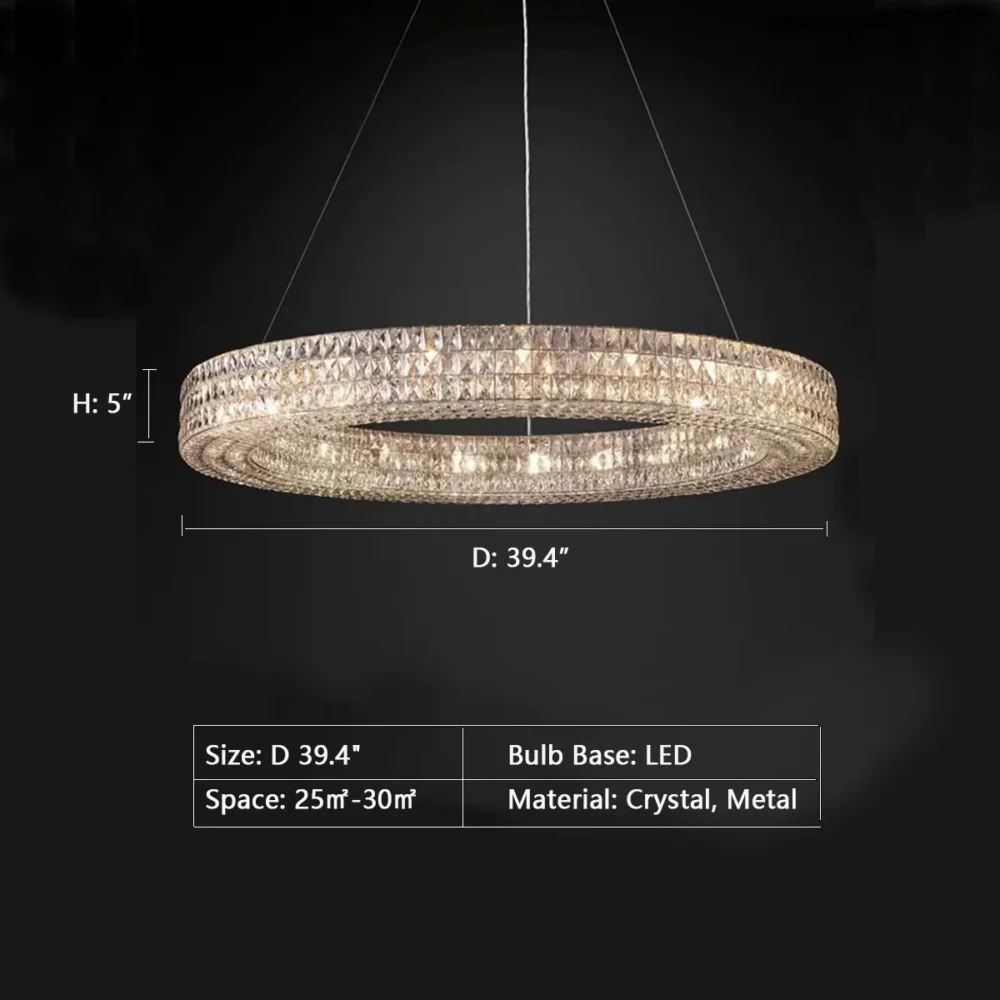 Oversized Modern Ring Pendant Light/Round Crystal Chandelier for Living/Dining Room/Bedroom - Image 6