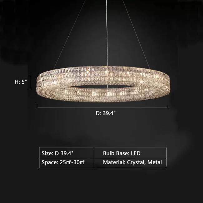 Oversized Modern Ring Pendant Light/Round Crystal Chandelier for Living/Dining Room/Bedroom - Image 6