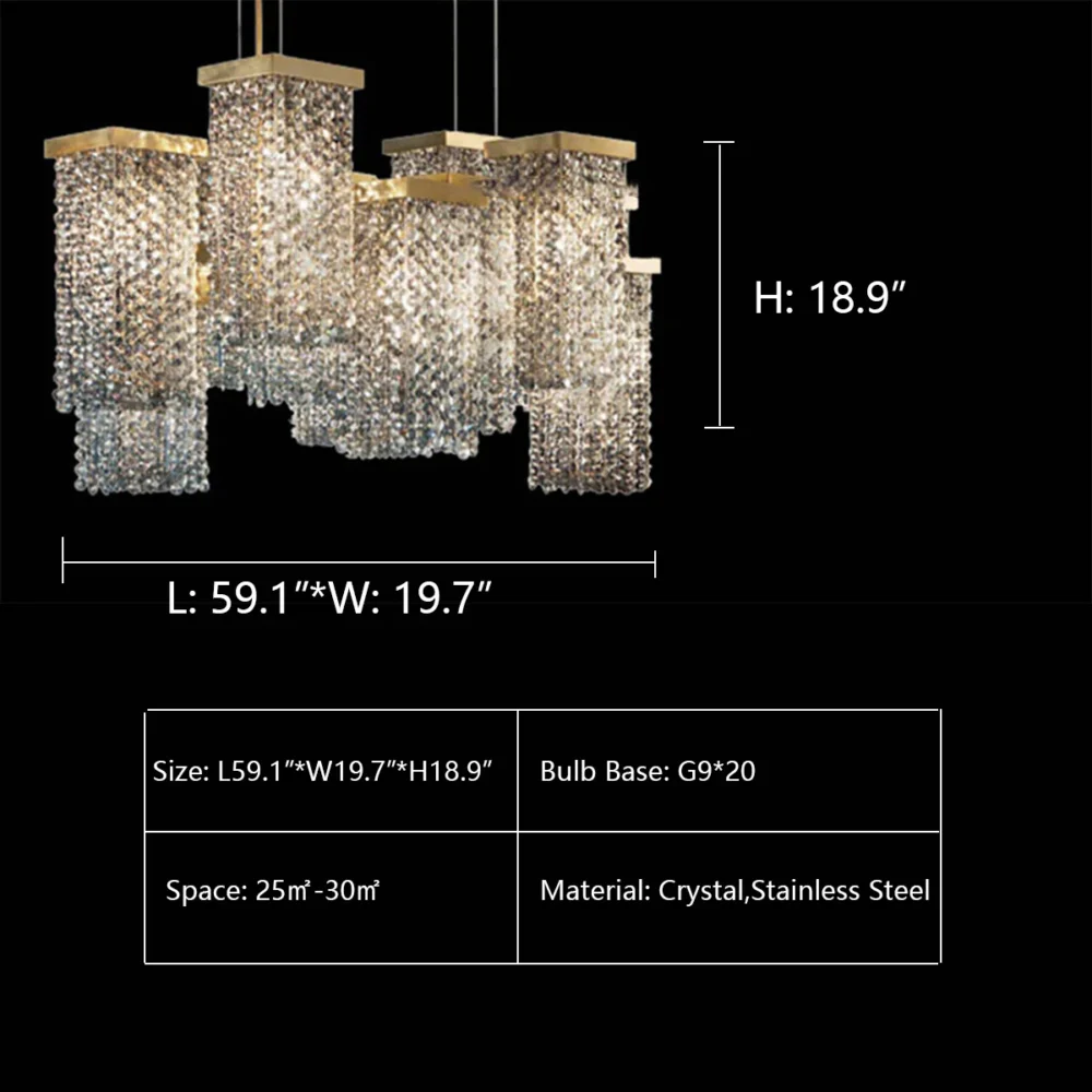 Modern Light Luxury Rectangular Crystal Pendant Chandelier Living Room - Image 2