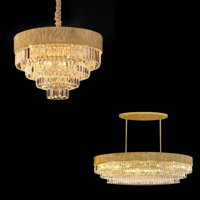 New Modern Gold Round/Oval Light Luxury Ceiling Crystal Chandelier Set for Living Room/Dining Room