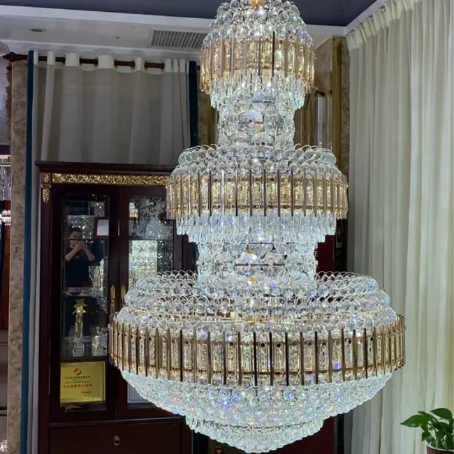 Golden Era Grand Cascade Amber&Clear Crystal Chandelier for High-ceiling - Image 2