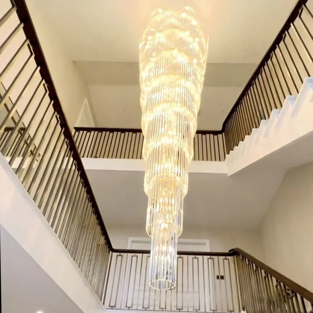 Extra Large Multi-layers Long Golden Crystal Chandelier