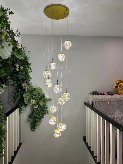 Modern Starlight Globe Chandelier for Foyer Hall Crystal Clear Glass Ball Light Decoration Living Room Ceiling Lamp