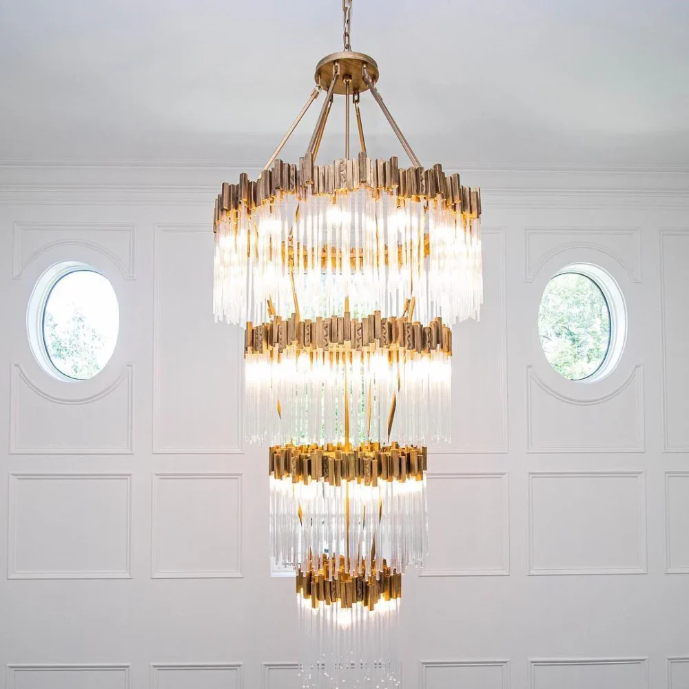 Large Elegant Multi-layers Glam Glass Chandelier for Entryway