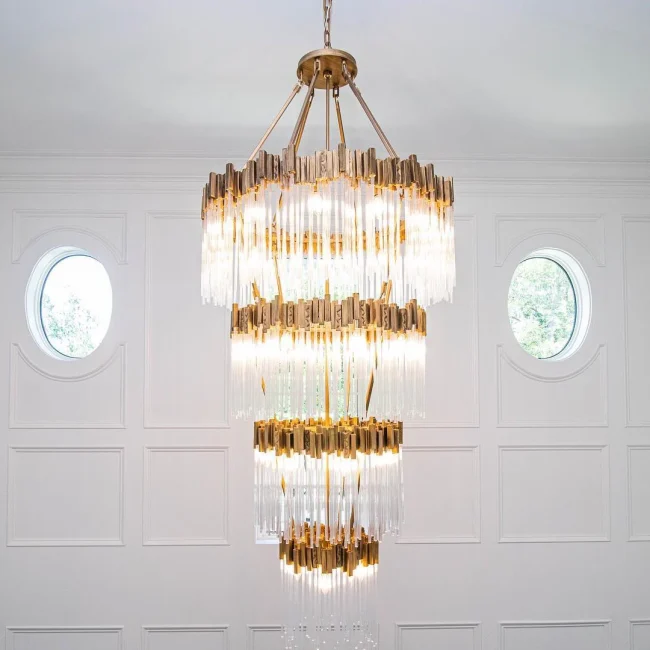 Large Elegant Multi-layers Glam Glass Chandelier for Entryway