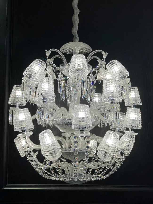 Luxury Globe Crystal Chandelier With Fabric/Crystal Glass Lampshades - Image 3