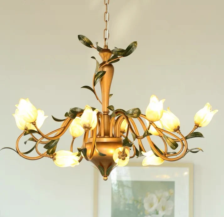 European Country Style Creative Beautiful Vintage Tulip Flower Chandelier for Dining Room Bedroom Living Room Kids Room