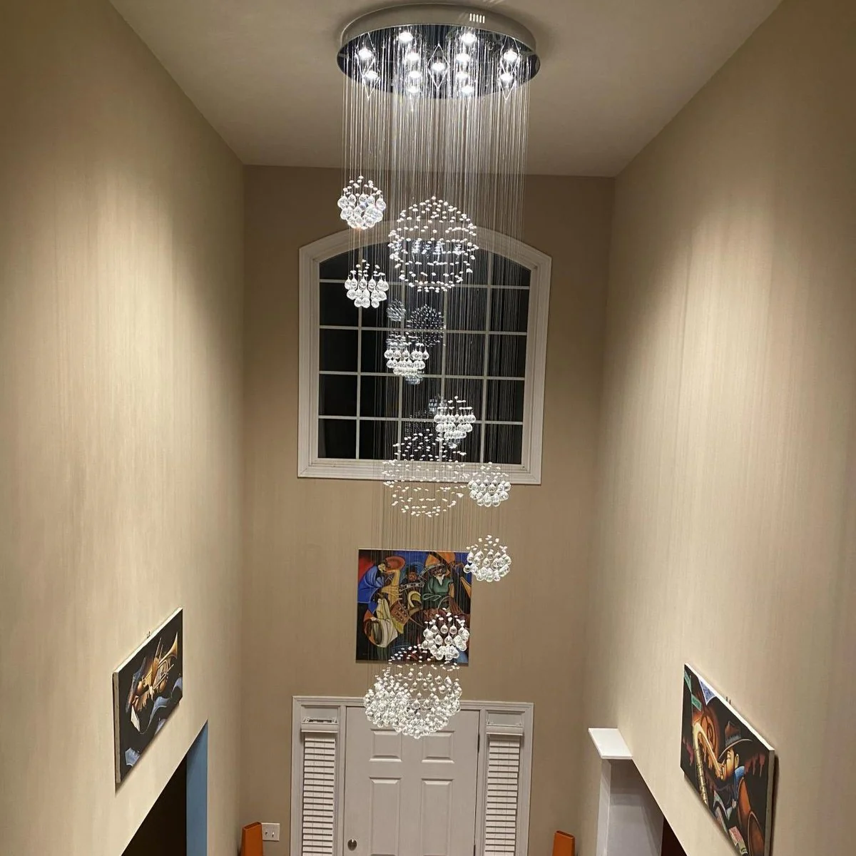 Stately Duplex Crystal Chandelier Spiral Raindrop Globe Shape Ceiling Hanging Light for Entryway/Staircase