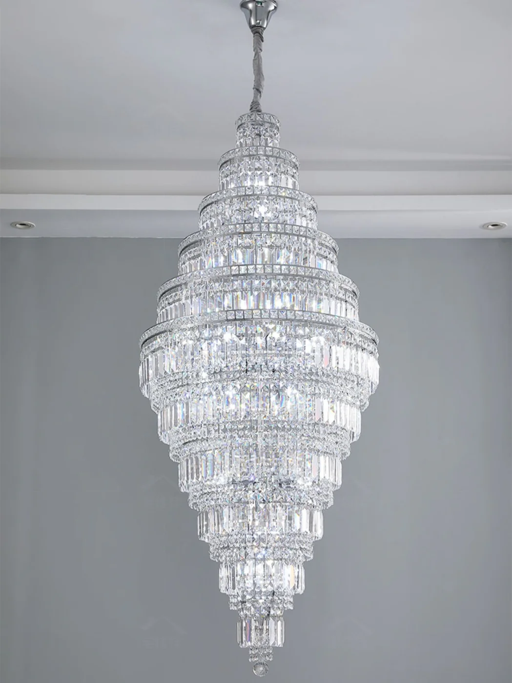 Chrome Extra Large Crystal Chandelier in Silver for Foyer/Staircase/Living Room/Entrance