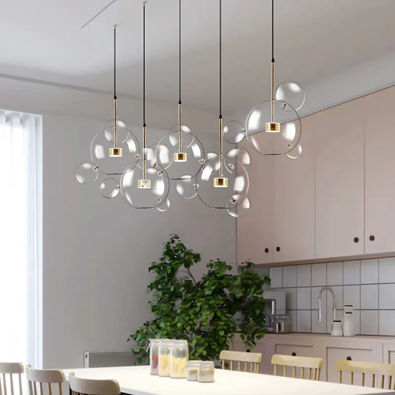 Clear Ball Glass Pendant Bubble lights Fixture for Dining Room