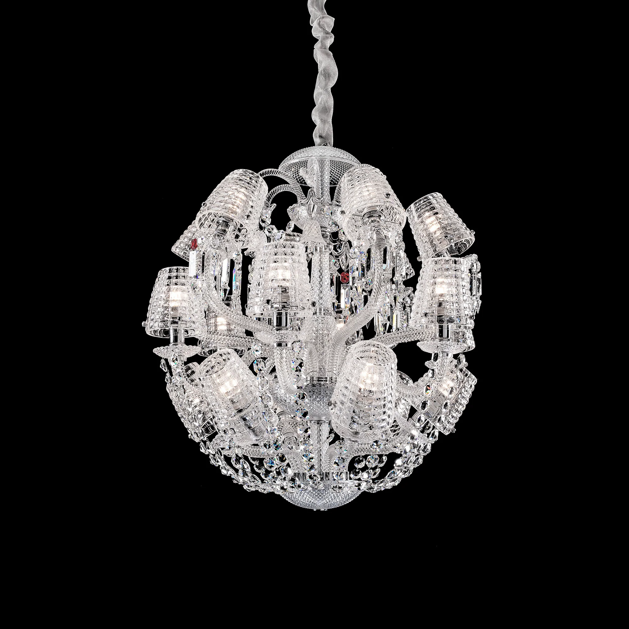 Luxury Globe Crystal Chandelier With Fabric/Crystal Glass Lampshades