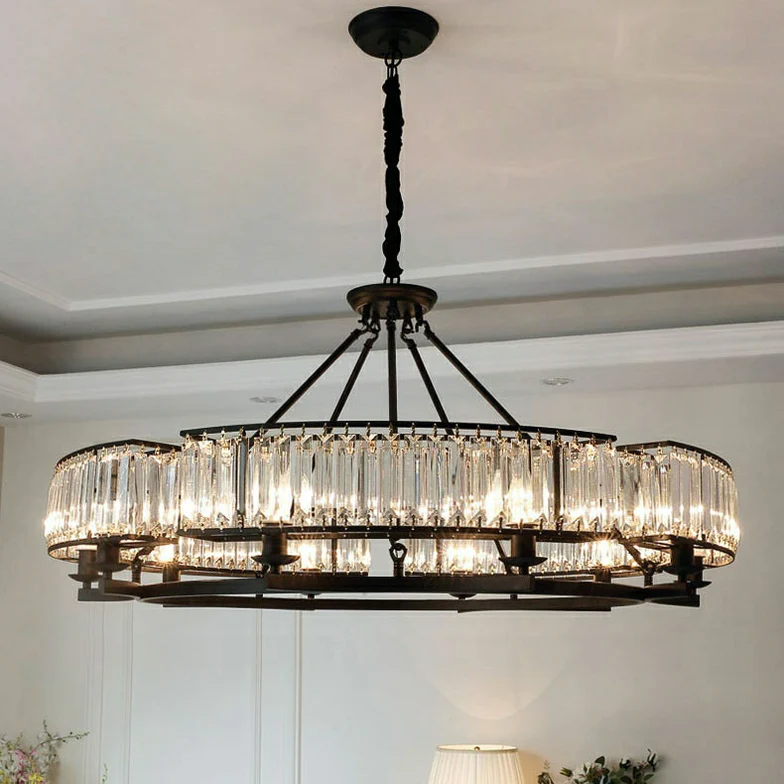 Decorative 6/ 8/ 10/ 12-Light Crystal Ceiling Chandelier Triangular Prism Island Light Fixture Metal Shade for Living Room