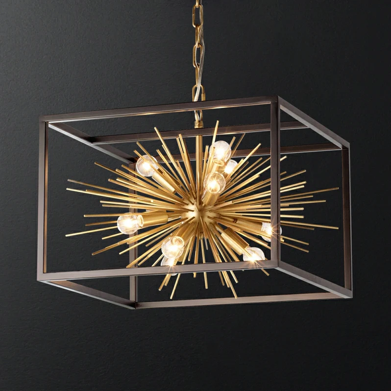 Gold Sputnik Living Room Chandelier Cage Ceiling Pendant Light Fixture For Kitchen Dining Room Restaurant Lamp