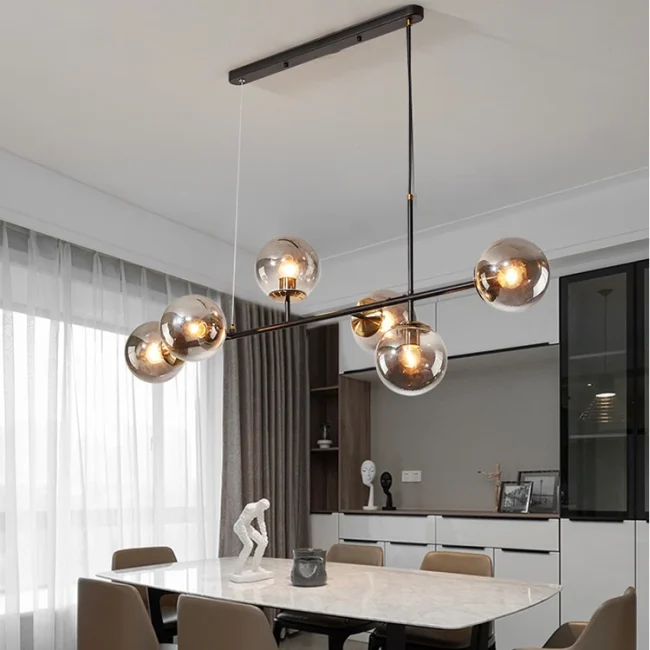 6 Lights Globe Glass Linear Pendants Modern Style Ceiling Light Fixtures for Dining Room/Kitchen Island/Bar